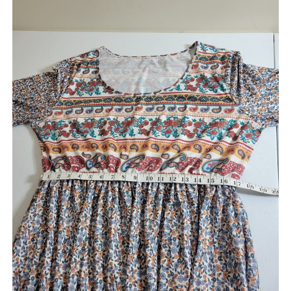 Boho Midi A-Line Dress Blue Ditsy Floral‎ Paisley Print Summer Women's Size 3XL - Picture 5 of 10